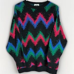VTG 80s 90s Unisex M/L Chevron Multicolor Acrylic Sweater Classic Essentials USA
